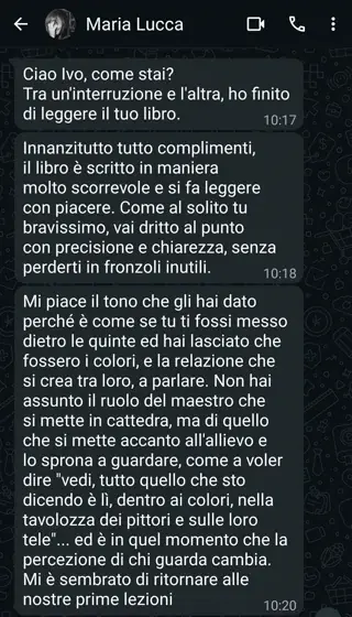Messaggio WhatsApp di Maria Lucca: il libro è scritto in maniera molto scorrevole, vai dritto al punto con precisione e chiarezza