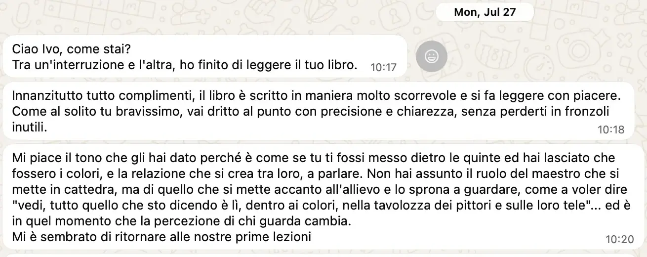 Messaggio WhatsApp di Maria Lucca dopo aver letto il libro