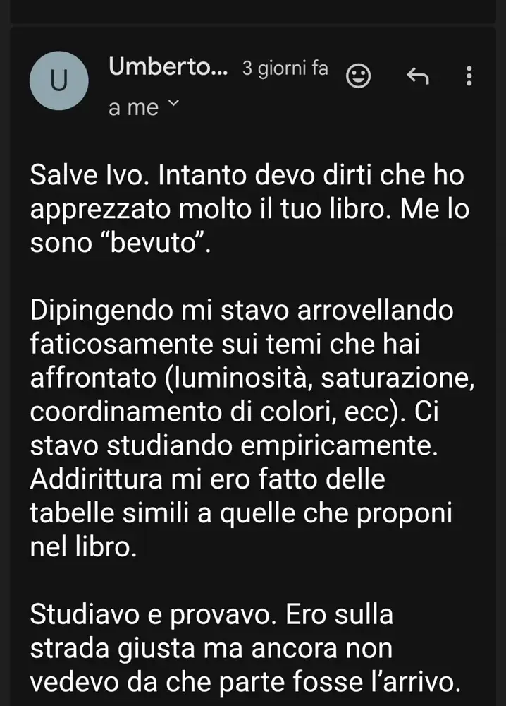 Email di Umberto Conti: ho apprezzato molto il tuo libro, me lo sono bevuto